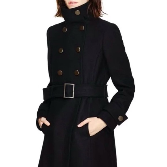 Babaton Black Double-Breasted Trench Coat Wool and Cashmere blend Large - Picture 3 of 16